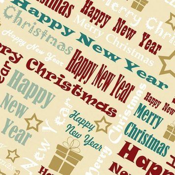 Пакувальний подарунковий папір "Написи на бежевому New year" (25л)