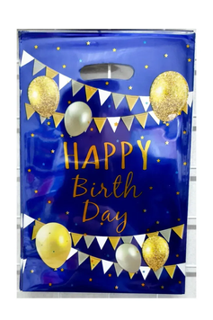 Пакет МАЛЕНЬКИЙ дитячий Happy birthday кульки на синьому 16,5х25 см (10шт/уп)