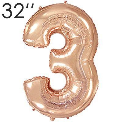 Фольга 32" Розовое золото цифра 3 (Flexmetal)