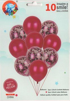 Набор латексных шариков Party Balloon Фуксия 10 шт (Китай) (в инд. упаковке)