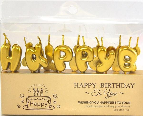 Набор свечей для торта BUBBLES буквы "Happy Birthday Золото"