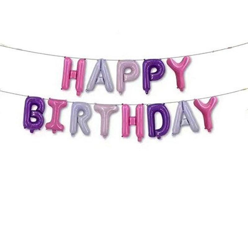 Фольгована фігура літери "Happy birthday" Набір букв ( цвет рожево-фіолетово-лавандові 40 см)
