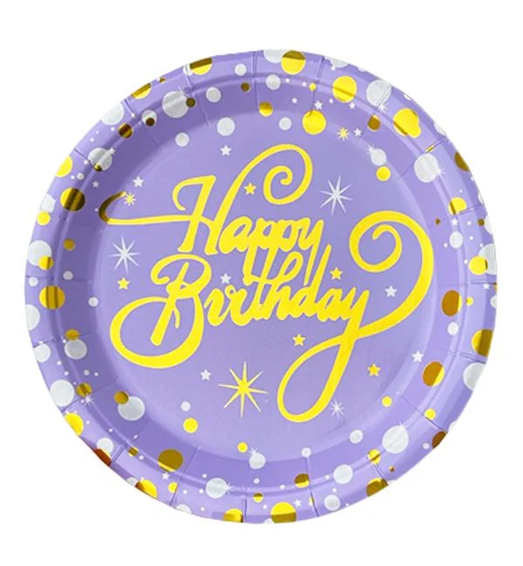 Тарілки "Happy birthday на фіолетовому" (18,0 см)(10шт-уп)