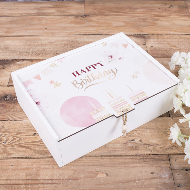 Коробка декоративна "Happy Birthday рожевий тон з блискітками" (розмір s)