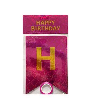Гирлянда буквы Happy Birthday Фуксия Голограмма Круги