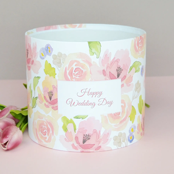 Шляпная коробка Цветы Happy wedding day (Большая D20)