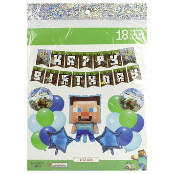 Набір повітряних кульок "Майнкрафт з написом Happy Birthday"18 шт для створення фотозони