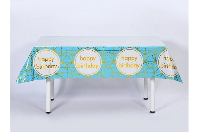 Дитяча скатертина на стіл "Happy Birthday блакитна геометрія" (137*183)