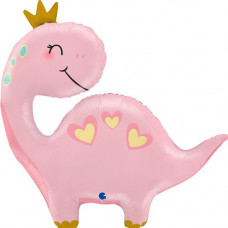 Фольгированный шарик - Динозавр с короной розовый (Grabo)