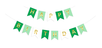Гірлянда літери Happy Birthday Золото на зелено-м'ятно-білих прапорцях
