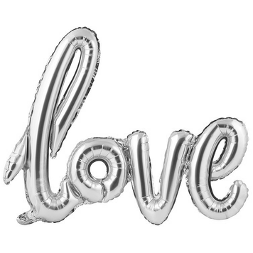 Фольгированная надпись ПРОПИСНАЯ "Love" БОЛЬШАЯ 67х101 см (Серебряная)