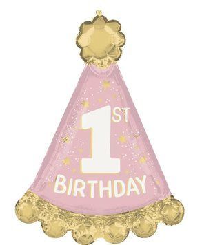 Фольгована фігура "Ковпачок Рожевий 1st birthday в інд. уп." Китай