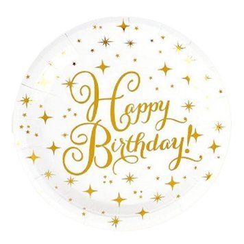 Тарілки "Happy Birthday золото на білому" (23 см)(10шт-уп)