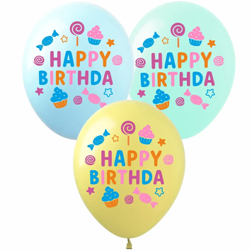 Кульки ТМ Show (1 ст.) 12" (Happy Birthday Солодощі) (100 шт.)