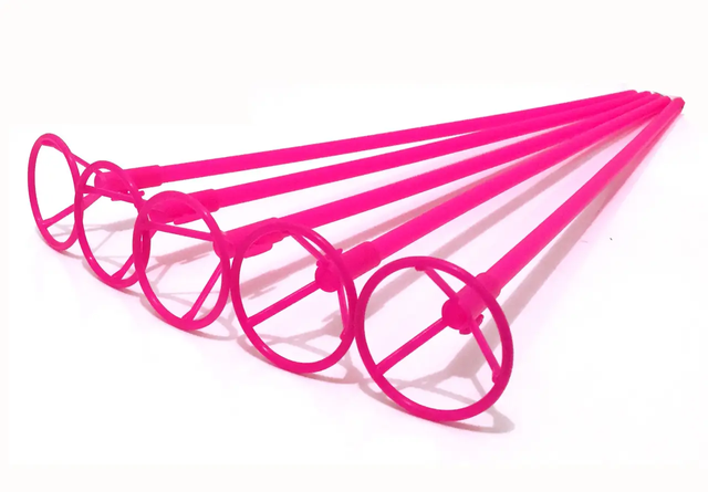 Розовые палочки для фольгированных шаров 40 х 0,9см с клипсой (50шт)