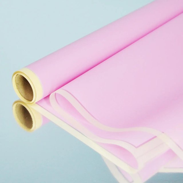 Пленка для цветов полисилк с рамкой Ванильно-розовая