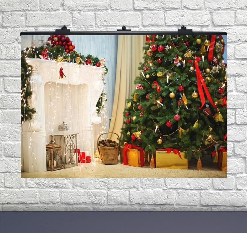 Плакат для праздника Рождественская елка и камин 75х120 см