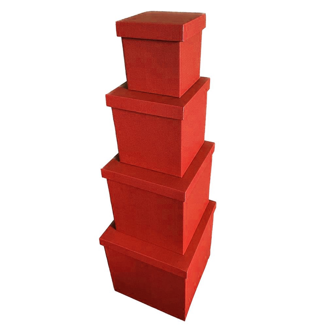 Набор больших подарочных коробок "Красные" (4 шт.) двусторонний картон (h-30)
