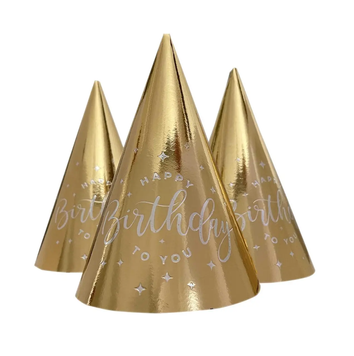 Святковий ковпак Хром "Happy Birthday Золото Срібне тиснення" (10 шт/уп)