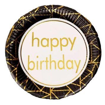 Тарілки "Happy Birthday геометрія чорні" (23 см)(10шт-уп)