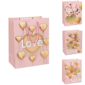 Подарочный пакет БОЛЬШОЙ "Love золотые сердца" микс 30х41.5х12 см