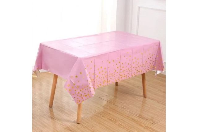 Дитяча скатертина на стіл "Золоті зірки на рожевому" (137*183)