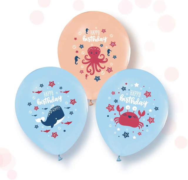 Воздушные шарики "Подводный мир Happy Birthday" (ТМ "Твоя Забава") (50 шт)