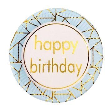Тарілки "Happy Birthday геометрія блакитні" (23 см)(10шт-уп)
