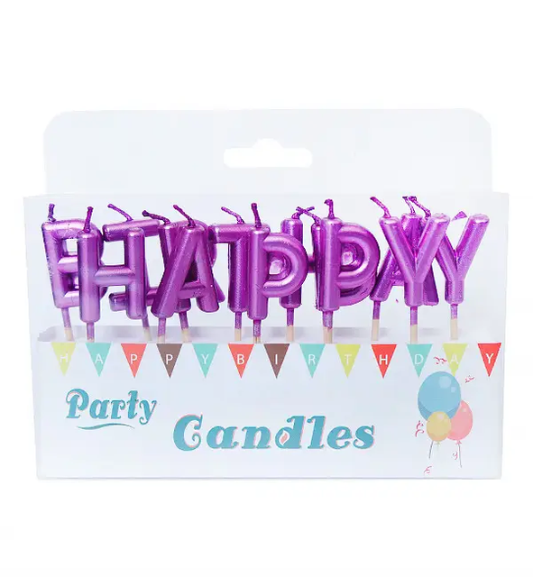 Набор свечей для торта буквы "Happy Birthday Фиолетовые"