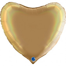Фольга сердце 36" Голографический платиновый Шампанское (Grabo)