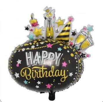 Фольгована фігура "Овал чорний happy birthday в інд. уп." Китай