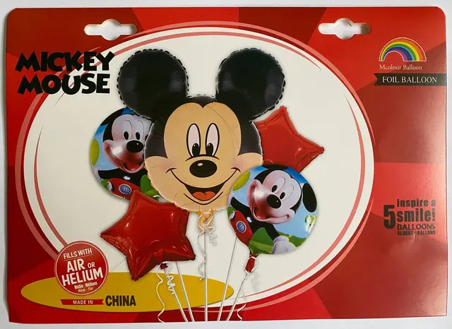 Набор фольгированных шариков Микки красная Звезда 5 шт (Китай) (в инд. упаковке)