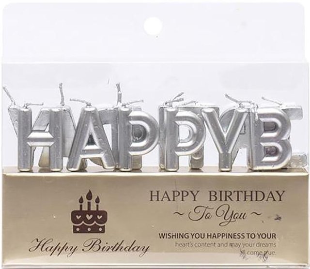 Набор свечей для торта буквы "Happy Birthday Серебро"