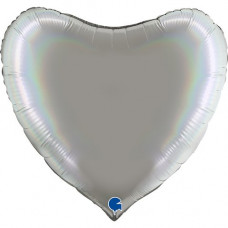 Фольга серце 36" Голографічний платиновий Срібний (Grabo)