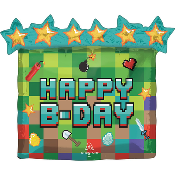 Фольгированная фигура " Happy b-day пиксельная вечеринка" (в инд. уп.) Anagram (інд. уп)