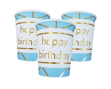 Стаканчики "Happy Birthday геометрія блакитні" (10шт-уп)