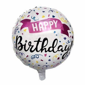 Фольга 18" (45см) "Happy birthday білий з рожевим флажком" (Китай) 3351-0046
