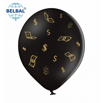 Шары Belbal 12" B105 (Доллары золото на черном) (25 шт)