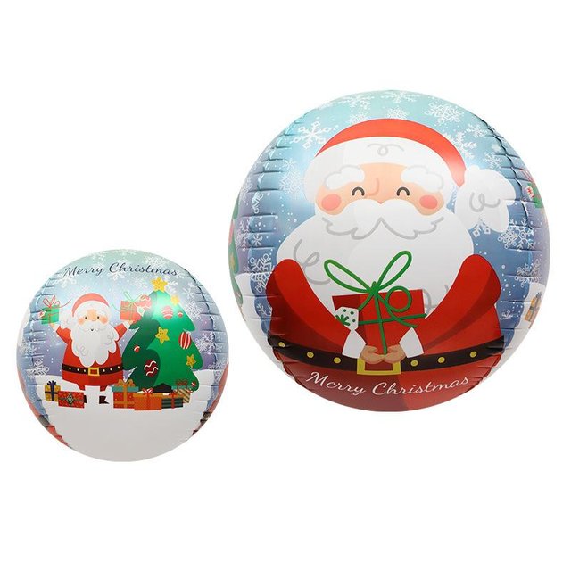 Фольга 3D сфера Новогодняя синяя Санта с подарками Китай (22")