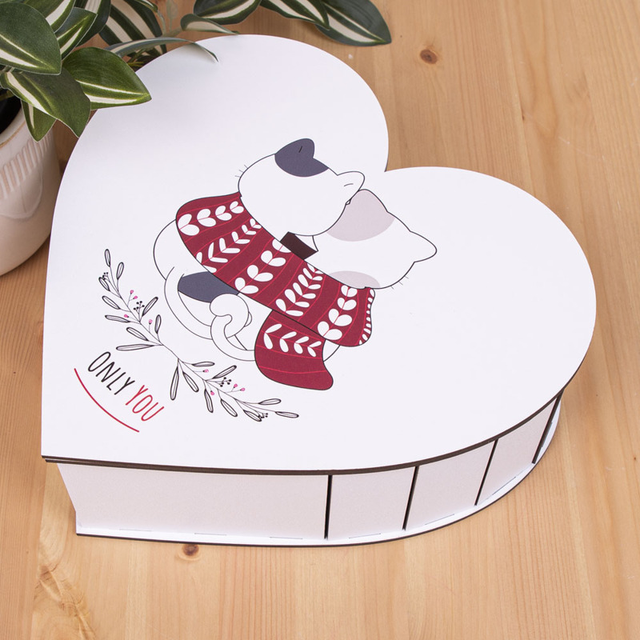 Декоративная коробка сердце "Only you котики" (средняя)