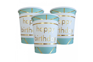 Стаканчики "Happy Birthday золото геометрия мятные " (10шт-уп)