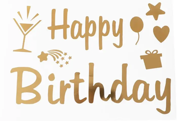 Наліпки маленькі "Happy Birthday келих золото" (на коробку або кульку)