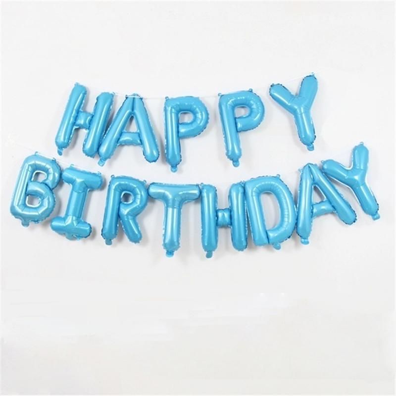 Фольгована фігура літери "Happy birthday" Набір букв (Блакитні 40 см)
