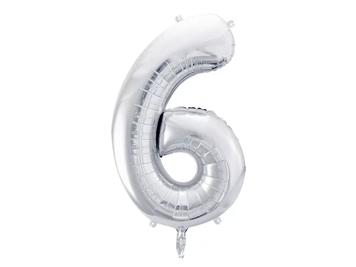 Фольгированная цифра 6 Серебро PartyDeco