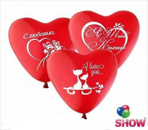 Кульки ТМ Show (1 ст.) 12" (Love-3 асорті на серцях) (100 шт.)
