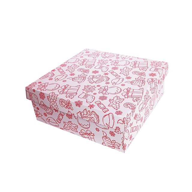 Подарочная коробка двусторонний картон "Новый год белая с рисунком" (25х25х9)