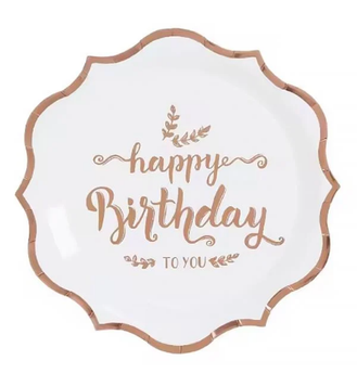Тарілки великі "Happy Birthday to you рожеве золото" (23 см)(10шт-уп)