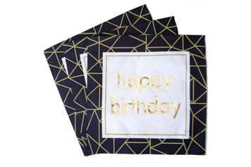 Серветки "Happy Birthday золото геометрія чорний фон" (33х33) (20 штук)