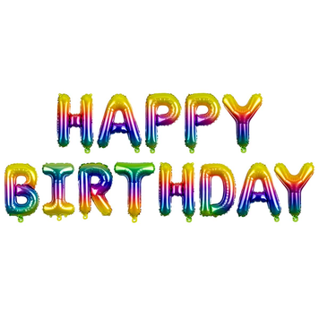 Фольгована фігура літери "Happy birthday" Набір літер (Металік омбре кольорові 40 см)