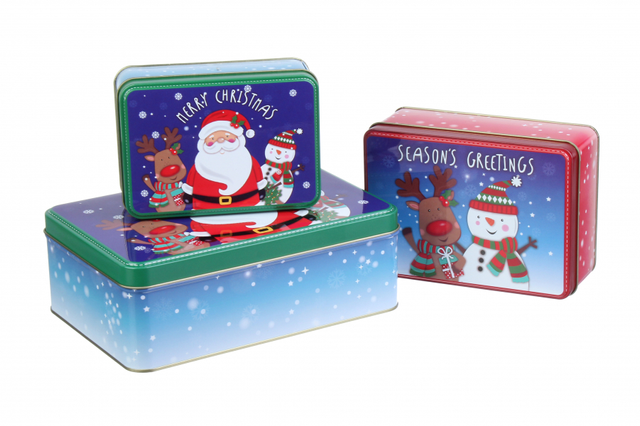 Набір з 3 новорічних коробок "Дід Мороз та олень на синьо-білому фоні"